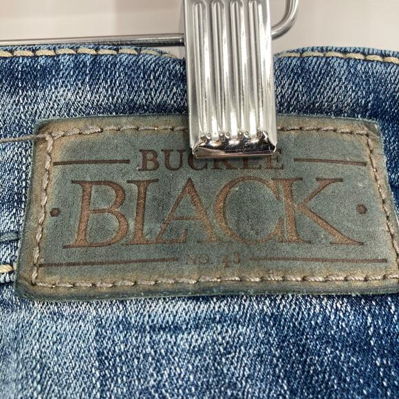 Buckle Black Jeans Fit No 11 Straight Leg Whiskered Thick Stitch Dark Wash 38R - Picture 7 of 12